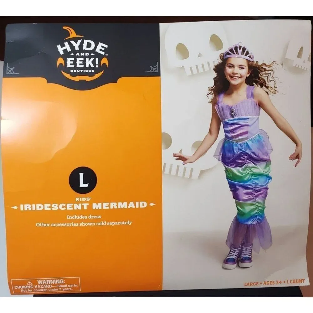 Girls Costume Mermaid Iridescent Rainbow Mermaid Costume Satin Mesh Large NWT